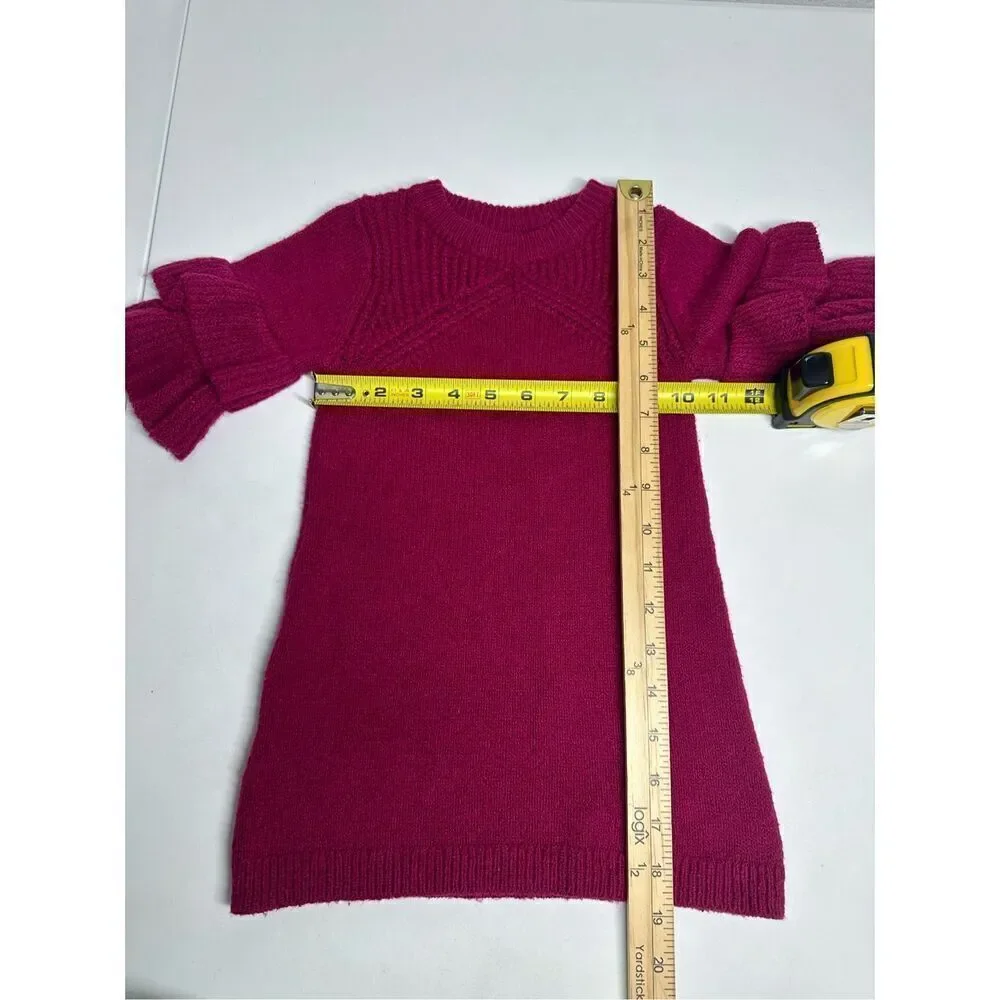 Oshkosh Girls Toddler Berry Fusia Knit Sweater Dress Ruffle Sleeve Size 18 M